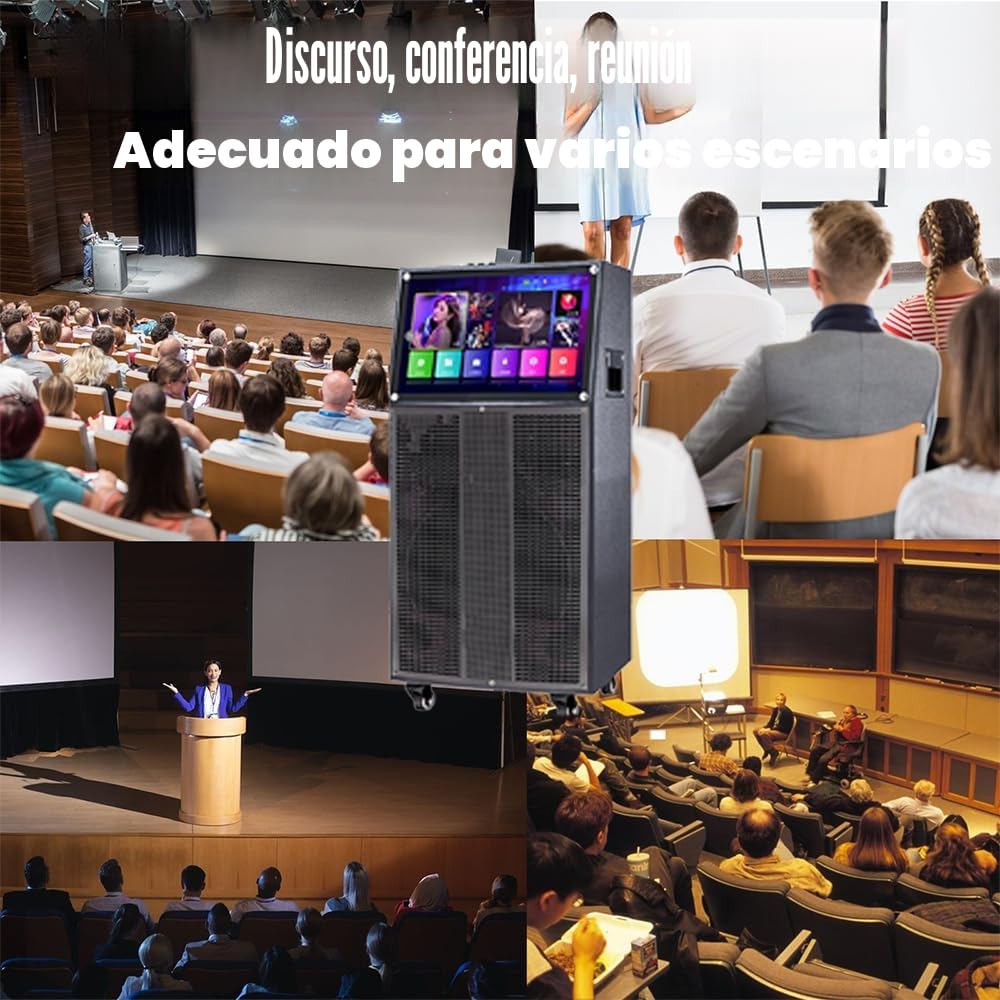 14" Máquina de Karaoke con Pantalla táctil | Sistema de PA portátil con 2 micrófonos inalámbricos | Altavoz WiFi Bluetooth para Fiesta al Aire Libre en casa |Sistema Android 40-400W