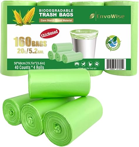 Bolsas de basura biodegradables (gruesas), 5.2 galones  20 litros, bolsas de basura multiusos fuertes sin perfume para cocina, baño, dormitorio y