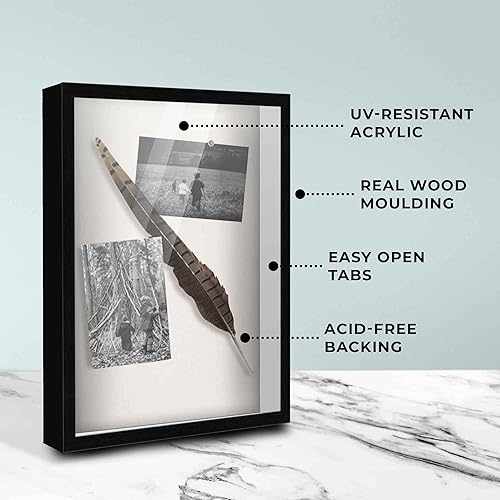 Miniatura 3 de Marco de caja de sombra de 27 x 27 pulgadas color negro marco de exhibición contemporáneo de madera real de 1 pulgada de profundidad frente acrílico