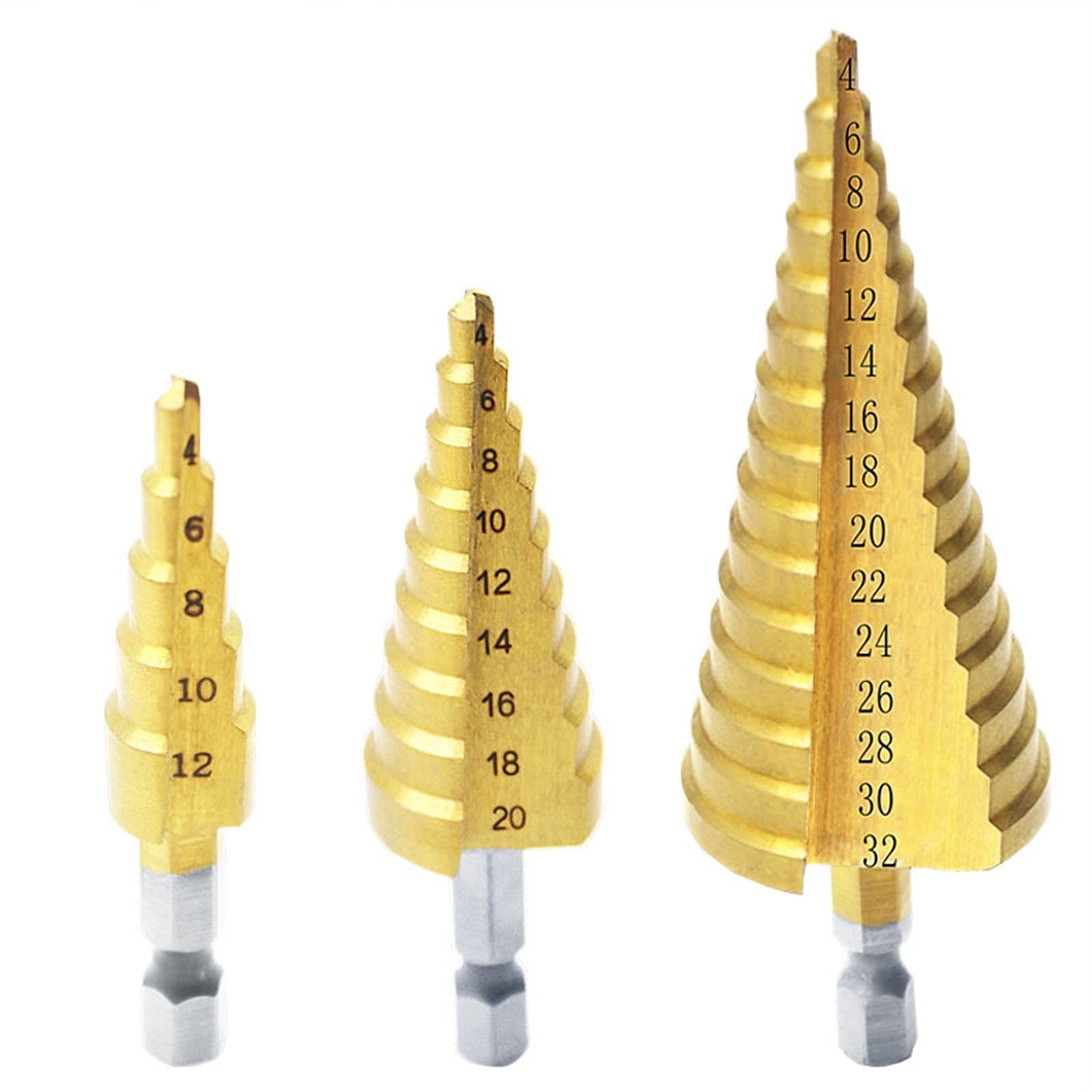 Wiertła do cięcia 3 sztuk/partia HSS stal duży stożek stopniowy t-ittan powlekany metal wiertło zestaw narzędzi do cięcia otworów 4-12mm 4-20mm 4-32mm
