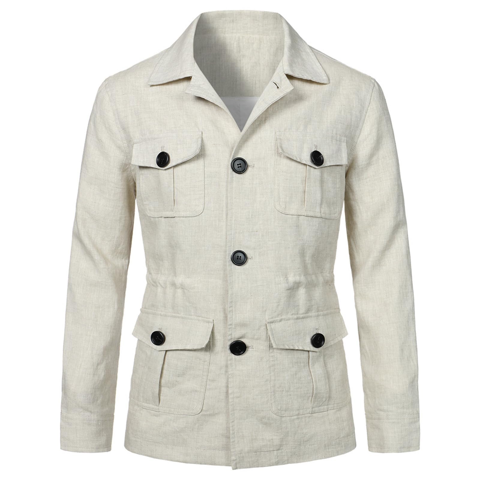 EsukAr Mens Ligero Safari Chaqueta Casual Lino Botón Hasta Multi-Bolsillo Abrigo Cargo Outwear