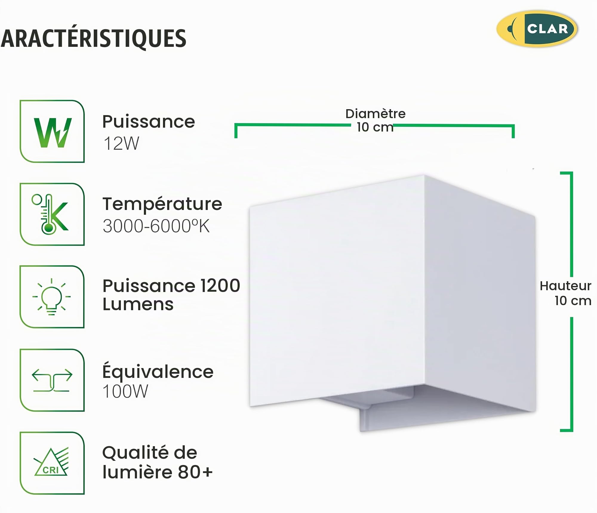 CLAR - Applique Murale Exterieur, Luminaire Exterieur, Eclairage Exterieur, Éclairage Mural d'Extérieur, Applique Exterieur, Éclairage Extérieur, Aplique. Extérieur Murale LED, 12W CCT (Pack 6)