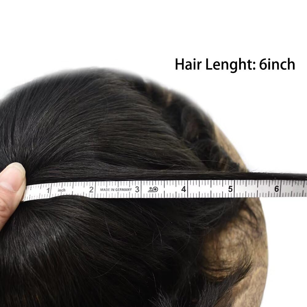 Mens Toupee Human Hair Replacement System French Lace Center Hairpiece Toupee for Men Black Brown Blonde Gray Hair Prosthesis8X10-100% Light to Medium Density#1B Off Black