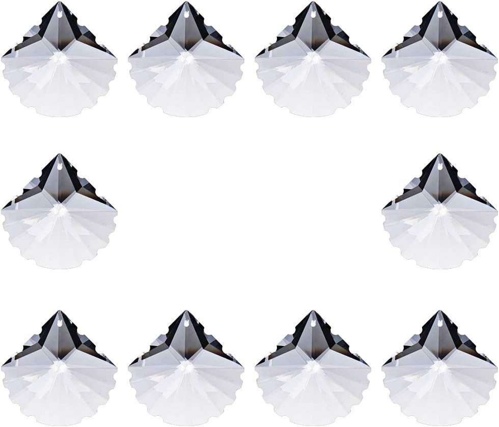 longsheng 10pcs Crystal Prisms Scallop Shape Chandelier Drop Parts Free Hanging Rings Curtain Lamp Drop 50mm Rainbow Maker Wedding Decor