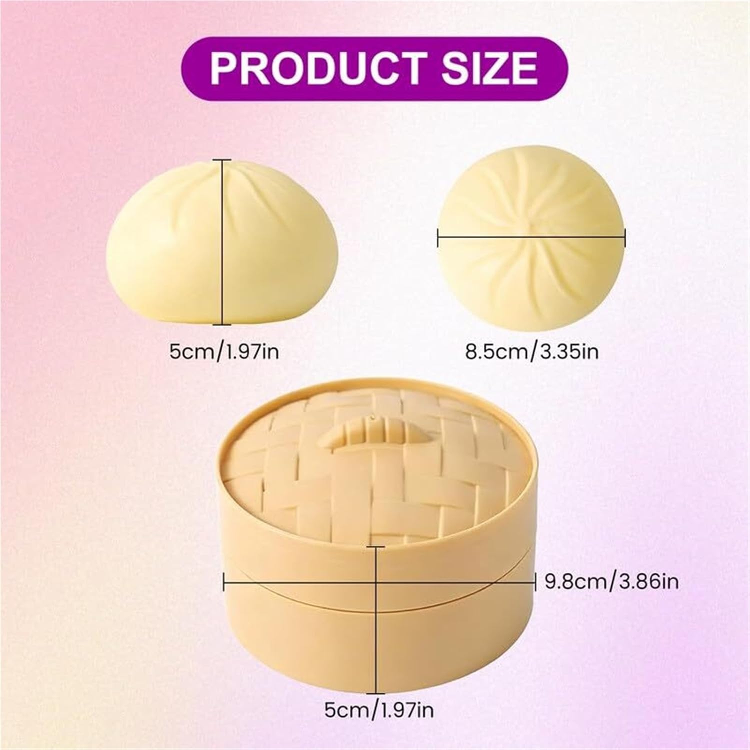 Dumpling Squishy Stress Relief Toy with Steamer Box, Soft Slow Rebound Squeeze Fidget Ball Glitter Sensory Toy for Desk Decor Relaxation Present