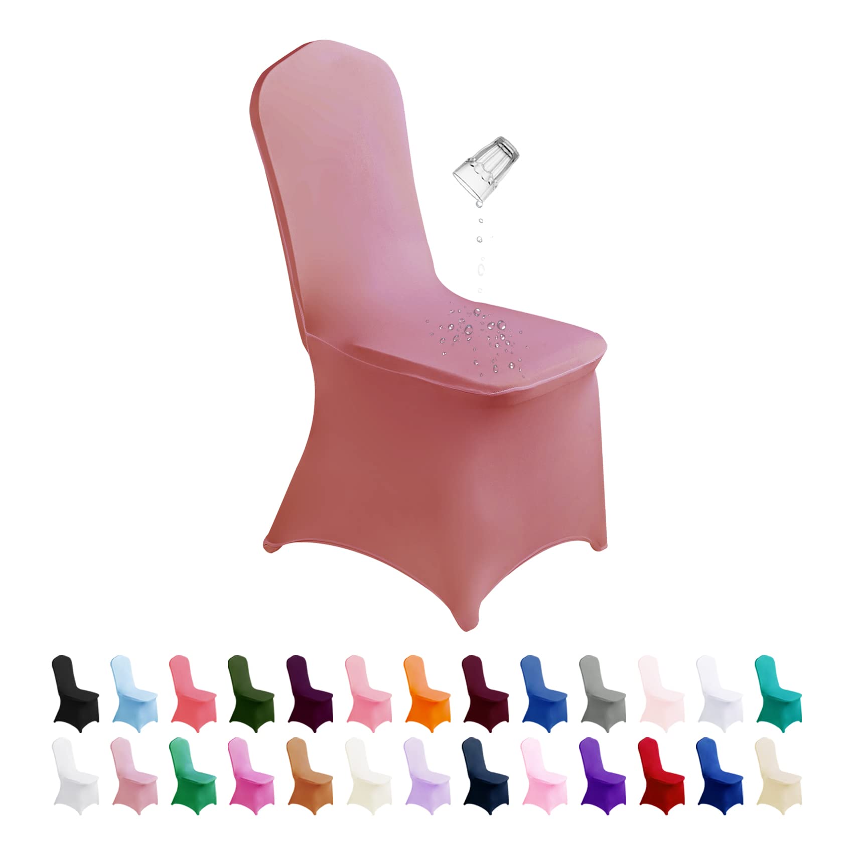 SUPERO Waterproof Spandex Chair Cover 12PCS, Stretch Dining Chair Covers, Polyester Outdoor Chair Covers, Protector Stretch Chair Cover for Party Universal, Banquet, Wedding Event, Hotel(Dusty Pink)