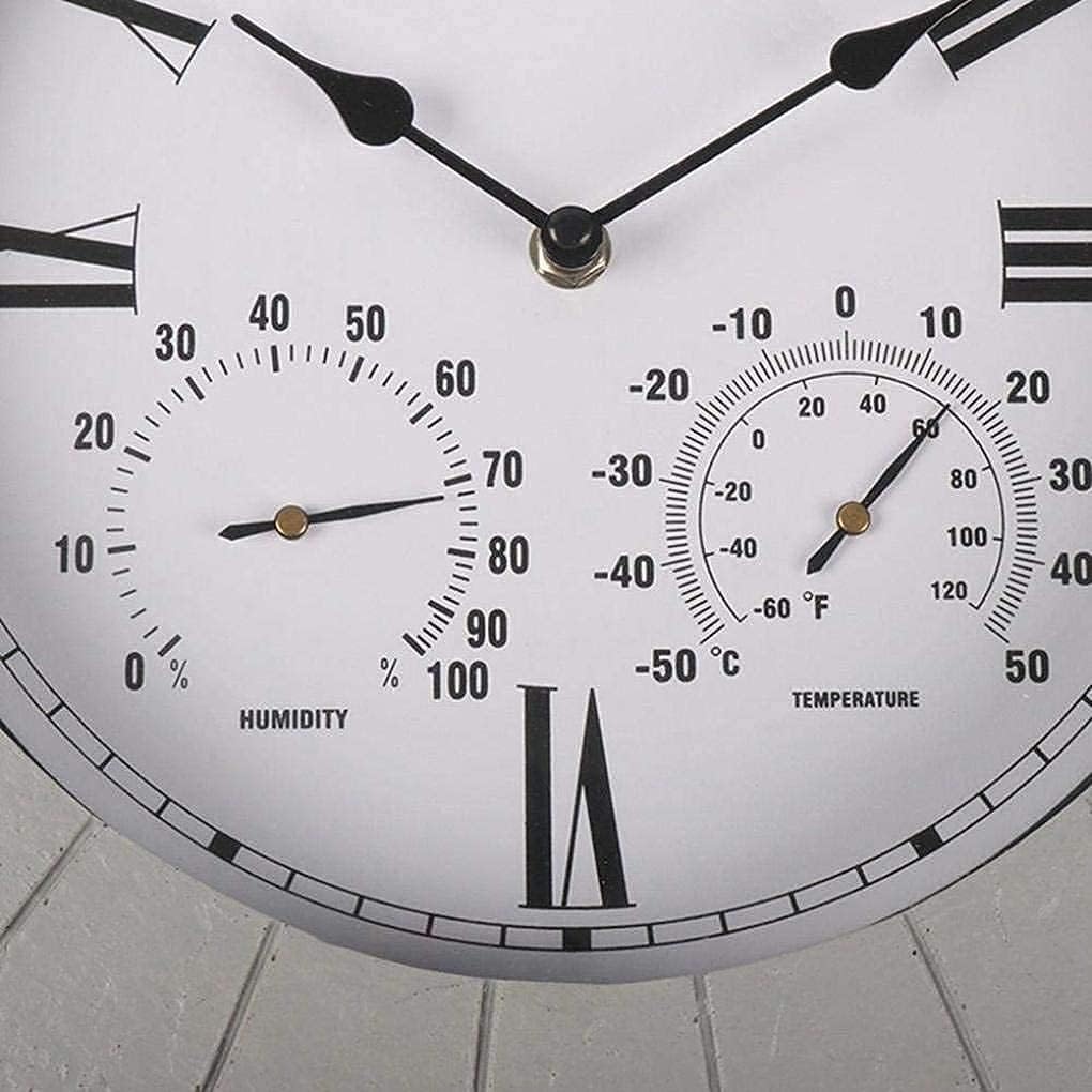 Wall Clock, Clocks Outdoor Waterproof, Moisture and Dusoof Outdoor Clocks for The Garden Wall Mounted with Temperature and Humidity Outside Clock