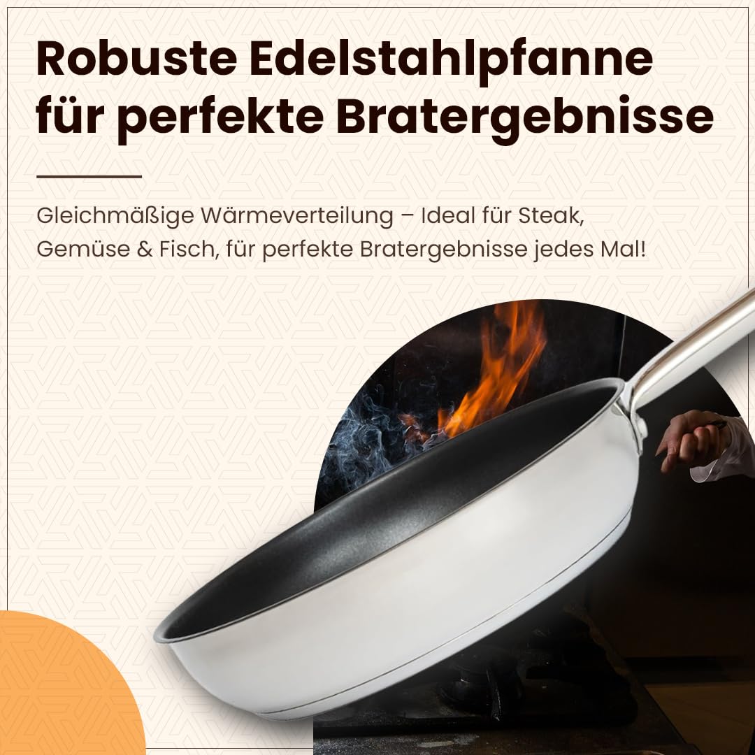 Edelstahl-Bratpfanne 20 cm – Schmorpfanne - Beschichtete Pfanne für Induktion, Gas & Elektro - Langlebig, Antihaft & Spülmaschinengeeignet
