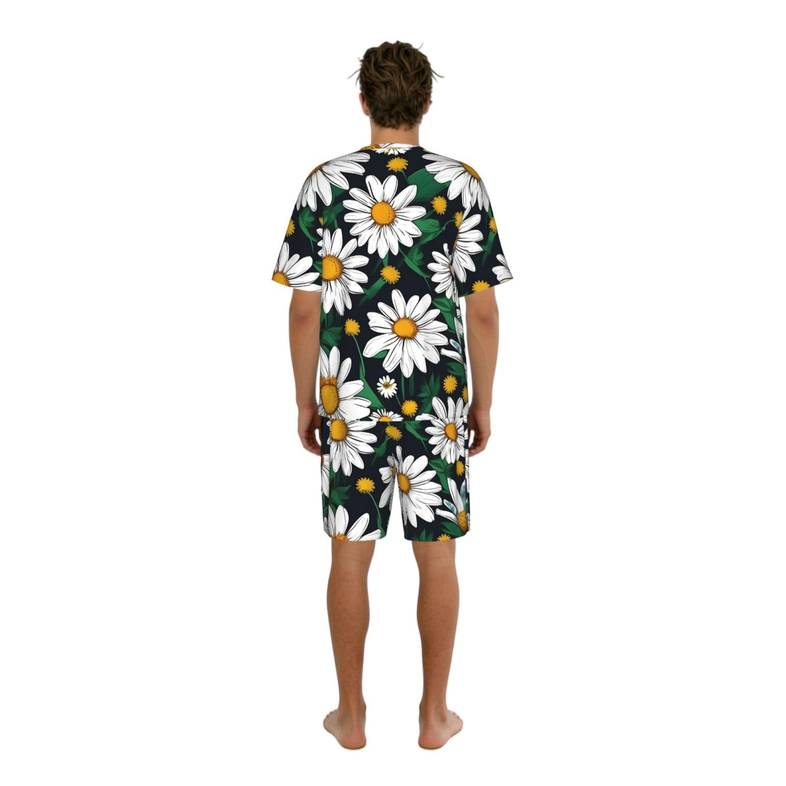 Conjunto de pijama clásico con estampado de flores y margaritas para hombre, pantalones cortos de pijama suaves para hombre, perfecto para las noches de verano