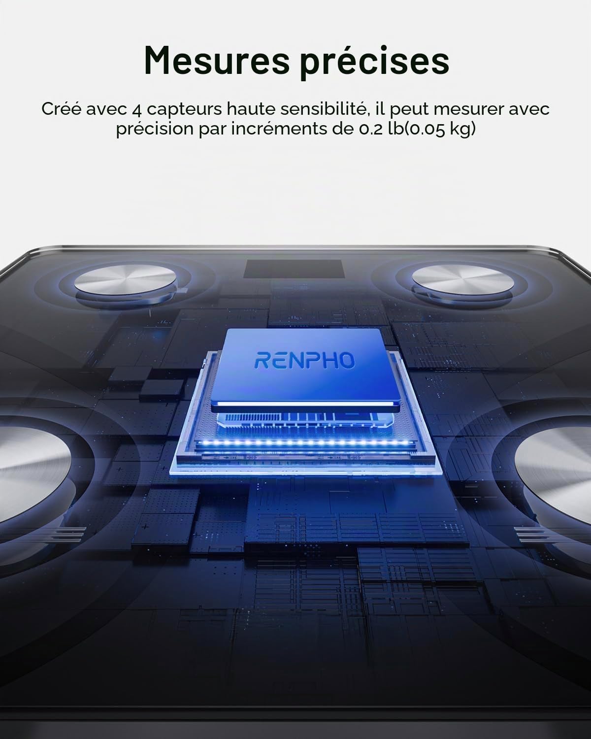 RENPHO Balance Pese Personne, Pese Personnes en Verre Trempé, Bluetooth, Max. 180 kg, Balance Connectée avec 13 Données Corporelles (IMC/graisse corporelle/masse osseuse/BMR/muscle/eau), Elis 1