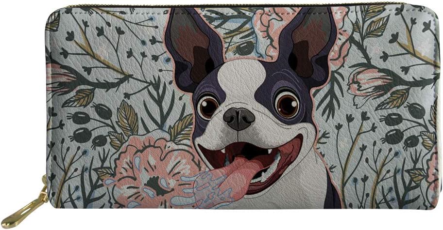 CozeyatWomen PU Leather Wallet Cute Dog Boston Terrier Purse Clutch Stylish Zip Around Wallet Card Holder
