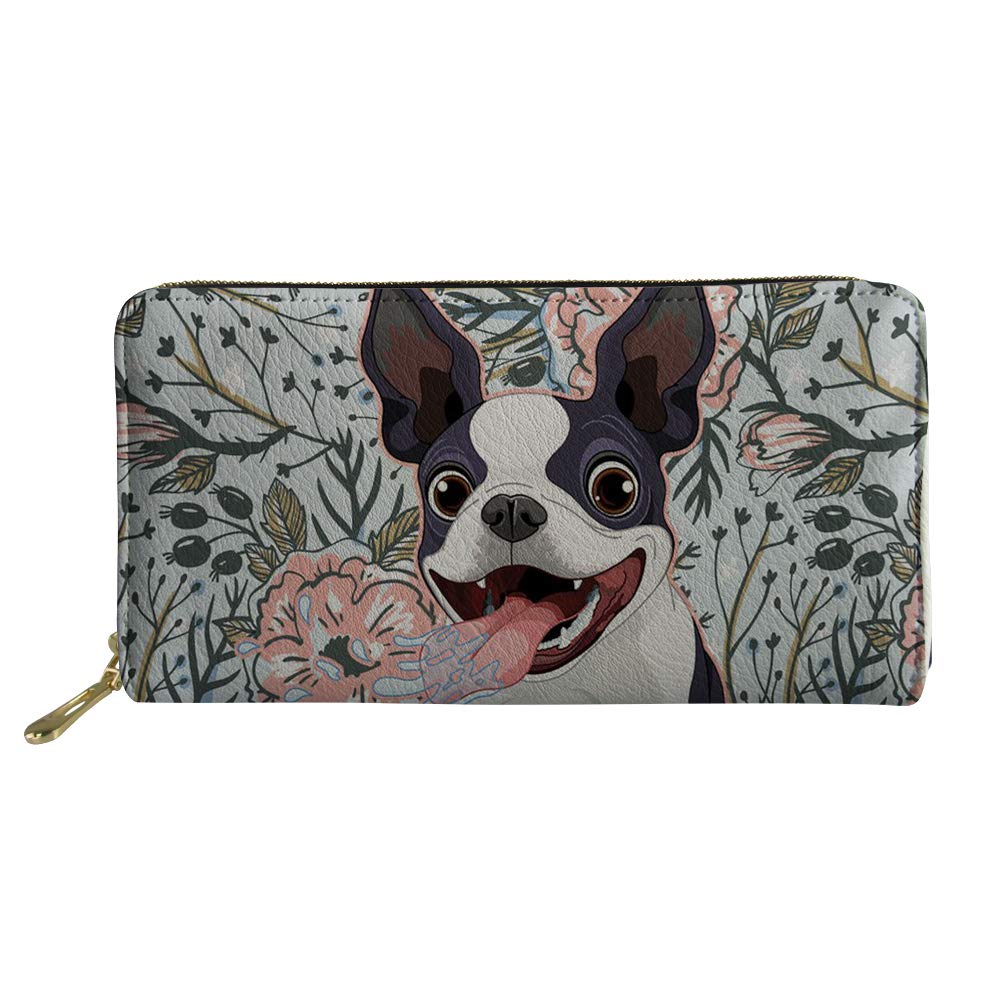 CozeyatWomen PU Leather Wallet Cute Dog Boston Terrier Purse Clutch Stylish Zip Around Wallet Card Holder