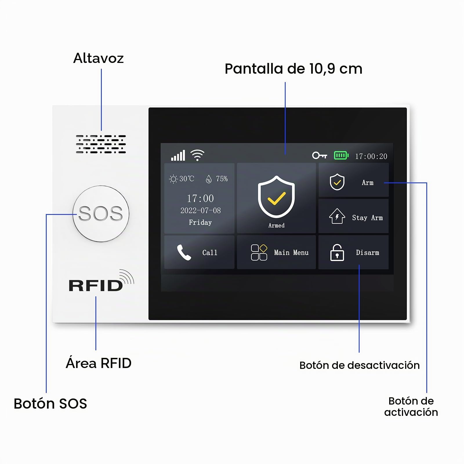 XNY 4.3 Pulgadas Pantalla Táctil Alarmas para Casa,WiFi/4G Alarma Casa Inalámbrica, Sistema de Alarma con Sirena, 12 Piezas: Detector de Movimiento, Sensores de Puertas y Ventanas, Mando a Distancia