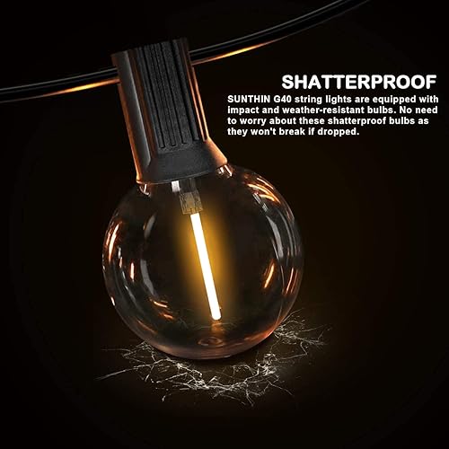 Miniatura 33 de SUNTHIN Guirnalda de luces blancas para exteriores, luces blancas de patio de 48 pies con 25 bombillas LED G40 inastillables (1 repuesto), luces