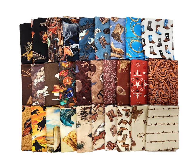 10 Fat Quarters - Assorted Western Cowboys Old West Out West Horses Rodeo Horse Lasso Boots Horseshoes Classic Quality Quilters Cotton Fabric Bundle M221.11 - Image 9