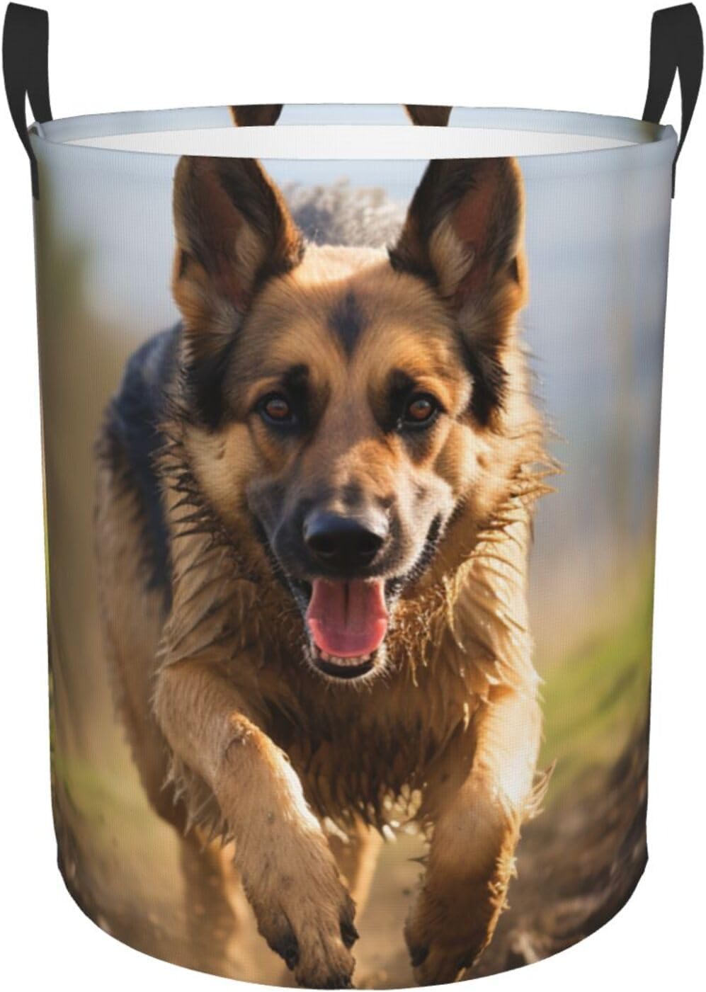 Laundry Basket Freestanding Running german shepherd dog Laundry Hamper Collapsible Tall Clothes Hamper with Handles Dirty Clothes Basket for Dorm Bedroom Travel Camping Bathroom Baskets