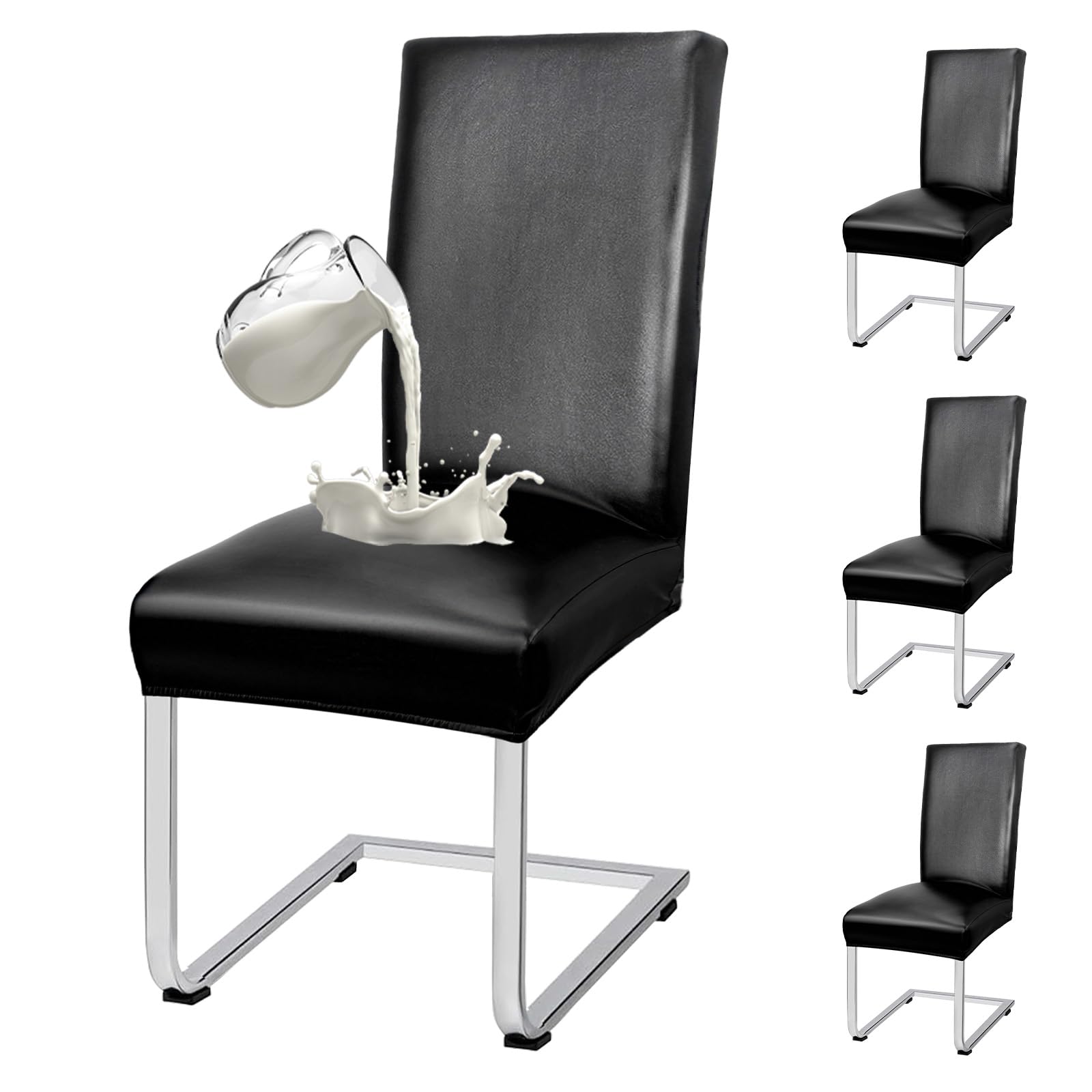 Photo 1 of WENZMOC PU Leather Dining Chair Covers Removable 100% Waterproof Chair Covers for Dining Chairs Set of 4, Stretchy & Soft High Back Kitchen Chairs Cover Protectors (Black)
