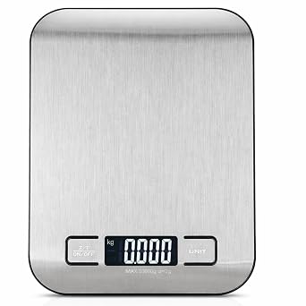 Professional Digital Kitchen Scale 10kg Food Scale with 1g Precision, Stainless Steel Surface, Backlit LCD Display Electronic Cooking Scale for Baking, Home & Office