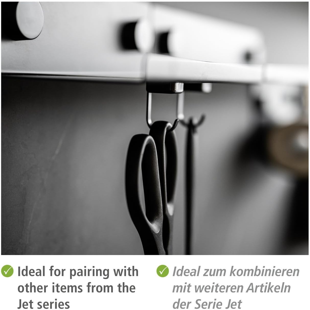 WENKO Jet Magnetic Hooks, Set of 6, Practical Hooks in Minimalist Industrial Design, Suitable for All Magnetic Surfaces, Fixes Without Drilling, Dimensions (W x H x D): 2.2 x 3.9 x 2.3 cm, Black