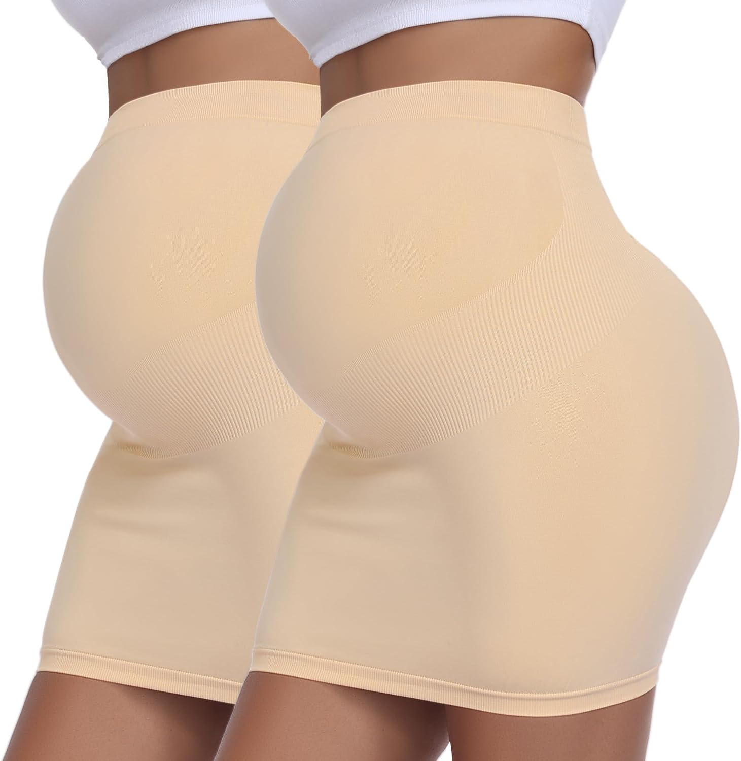 Women's Maternity Pencil Skirt Over Belly, High Waisted Solid Stretchy Pregnancy Shapewear Dress Bump Support 2-Pack