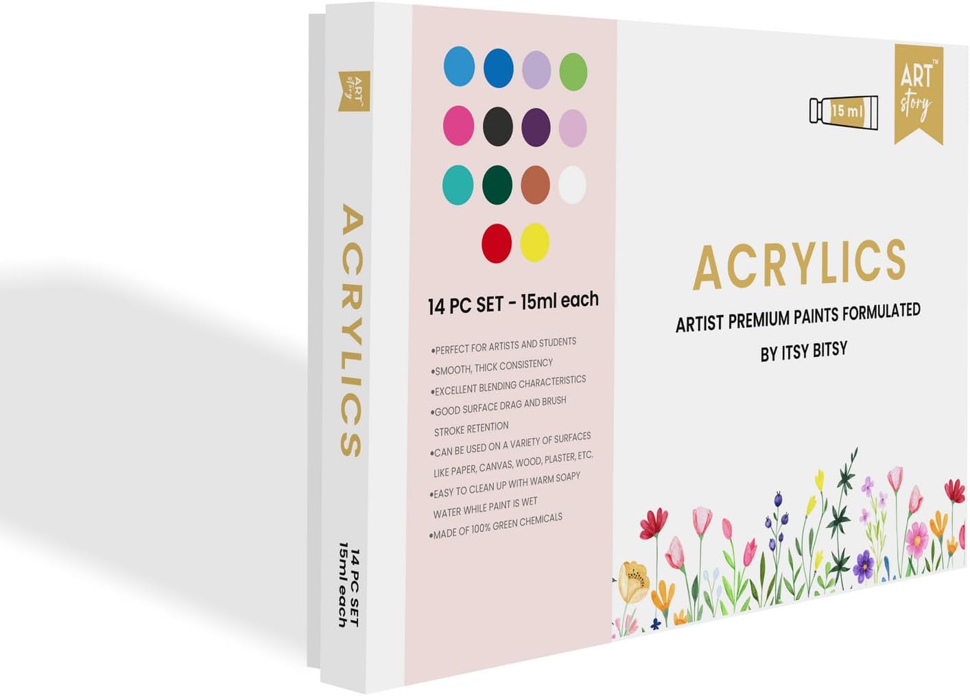 Itsy Bitsy Art Story Artists Acrylic Paint Set - 14 Colors X 15ml each