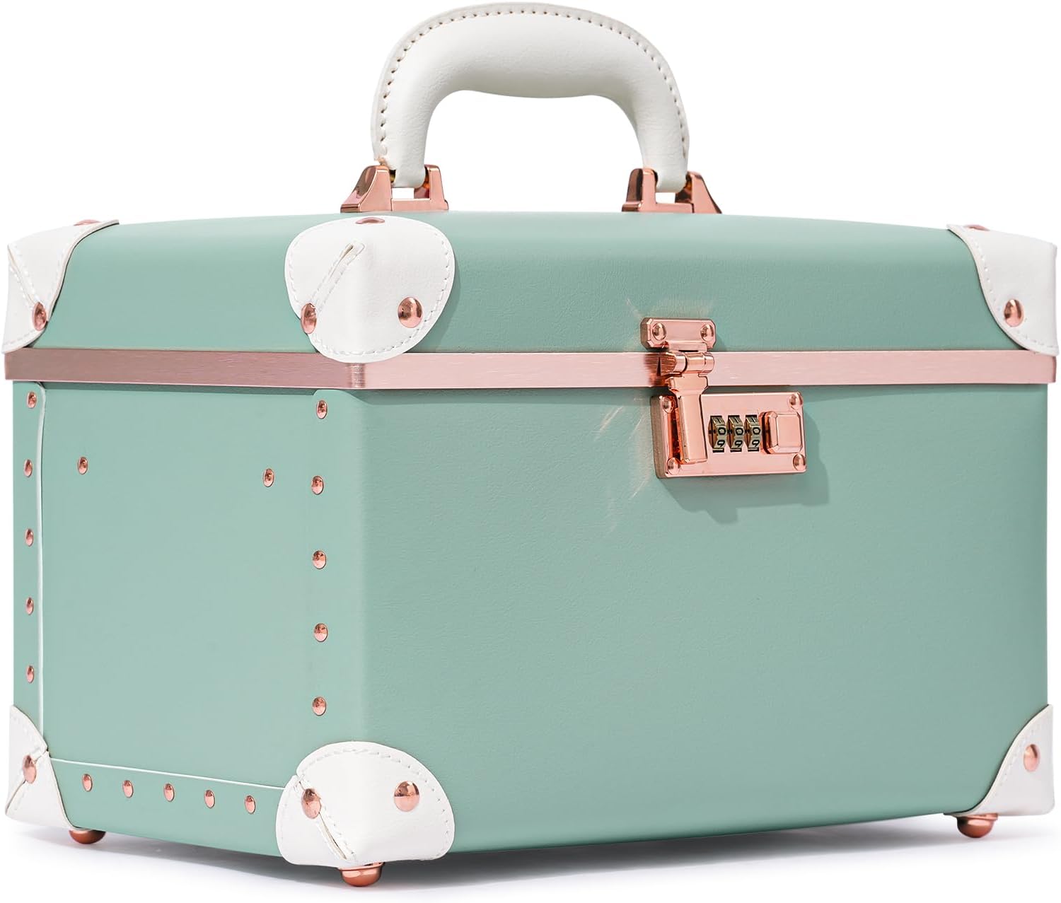 urecity Vintage PU Leather Makeup Train Case 12.5" โ Lockable Hard Shell Cosmetic Organizer with Handle, Waterproof Travel Beauty Case for Makeup, Skincare & Accessories (Avocado Green)