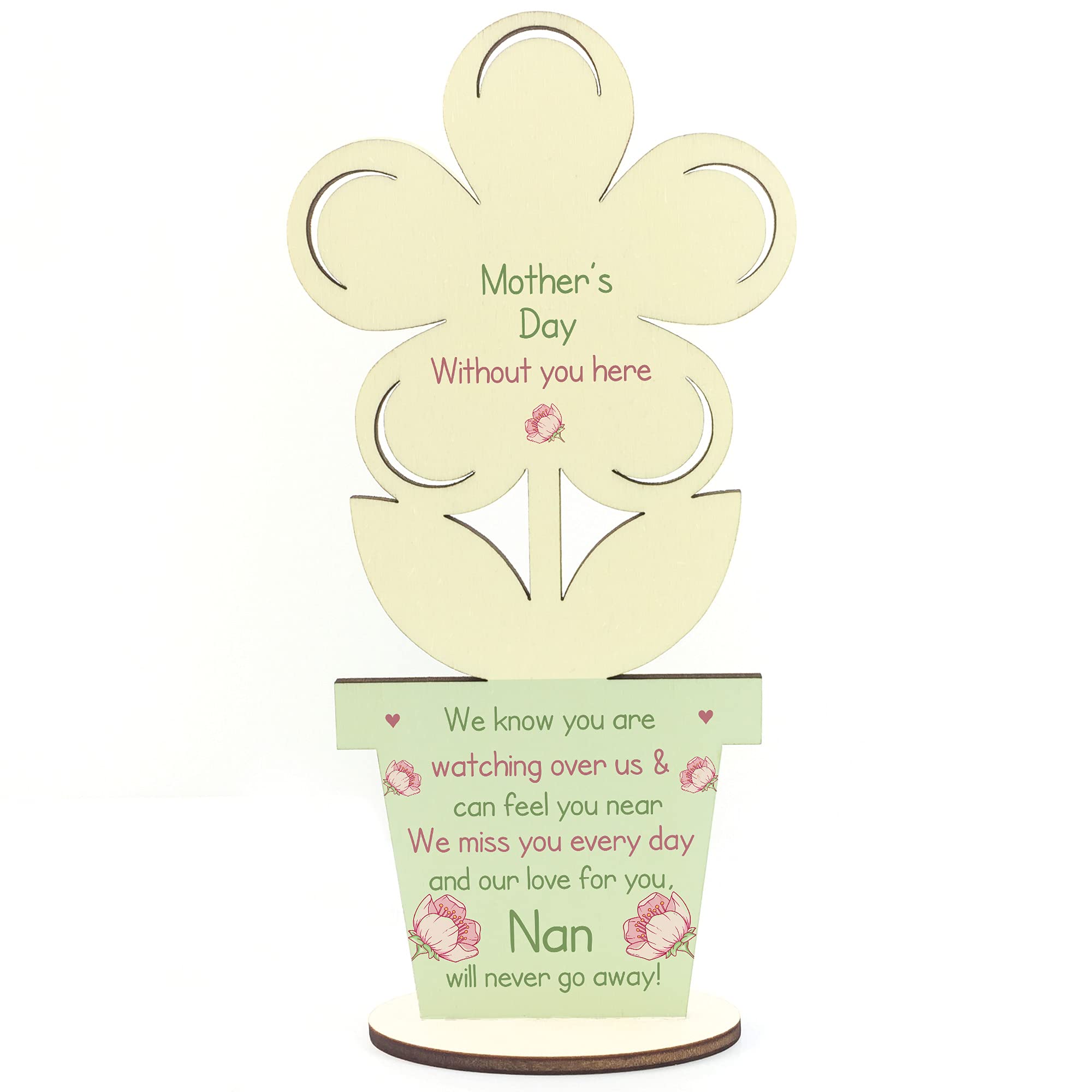 RED OCEAN Mothers Day Memorial Gift For Nan Wooden Flower In Memory Plaque For Nan