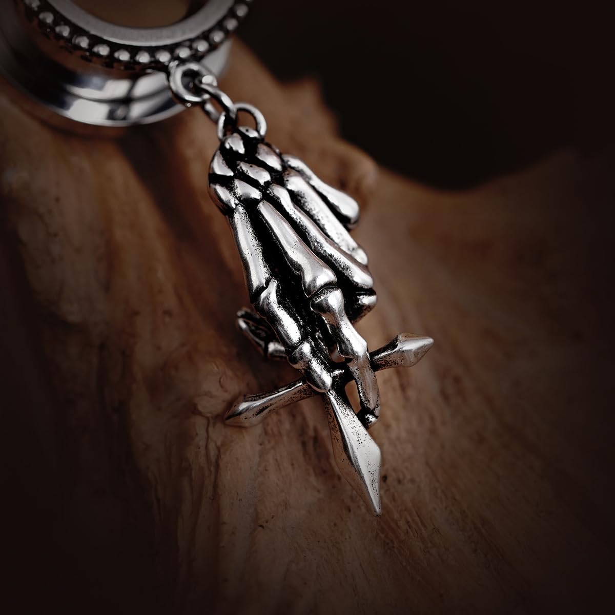2PCS Gauge Dangle Earrings Stainless Steel Ear Dangle Gauges Hand Bone Skeleton Halloween Daily Personalized Ear Dangle Tunnels and Plugs Screw Fit Expander Stretcher For Women Men Body Piercing Jewelry