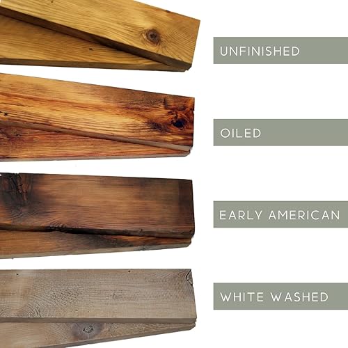 Vista 19 de Modern Timber Craft Estante de madera recuperada para chimenea Madera de granero estadounidense rústica maciza con soportes de estante flotante