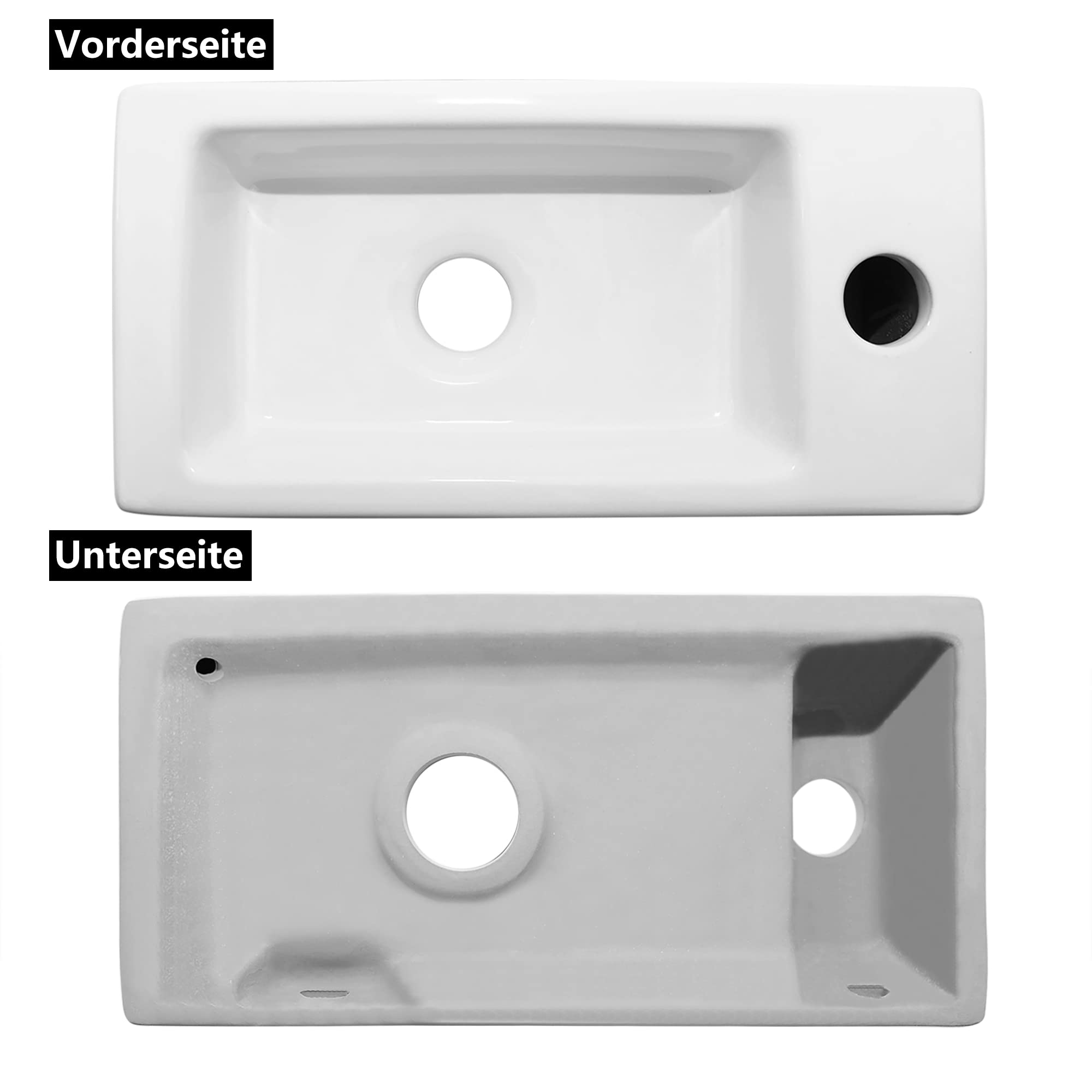 OUUTMEE A parete Lavandino da appoggio piccolo, 370 x 185 x 90mm, lavabo da parete o da appoggio per WC per gli ospiti | Lavandino piccolo mini, mini lavabo destro