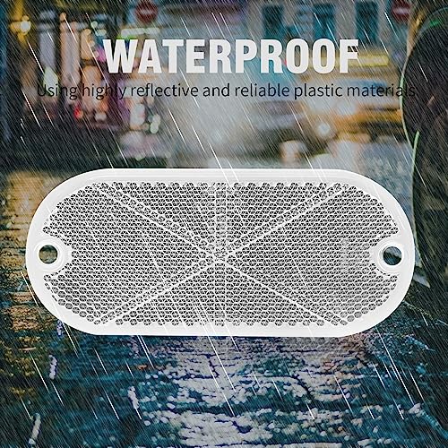 Image of 10 Pack Front Reflector Oval Reflectors 4.45in Oblong Driveway Reflectors for Driveway Fence Gateposts Cars Boats Mailboxes Trailer Security Reflectors with Center Mounting Holes (White)
