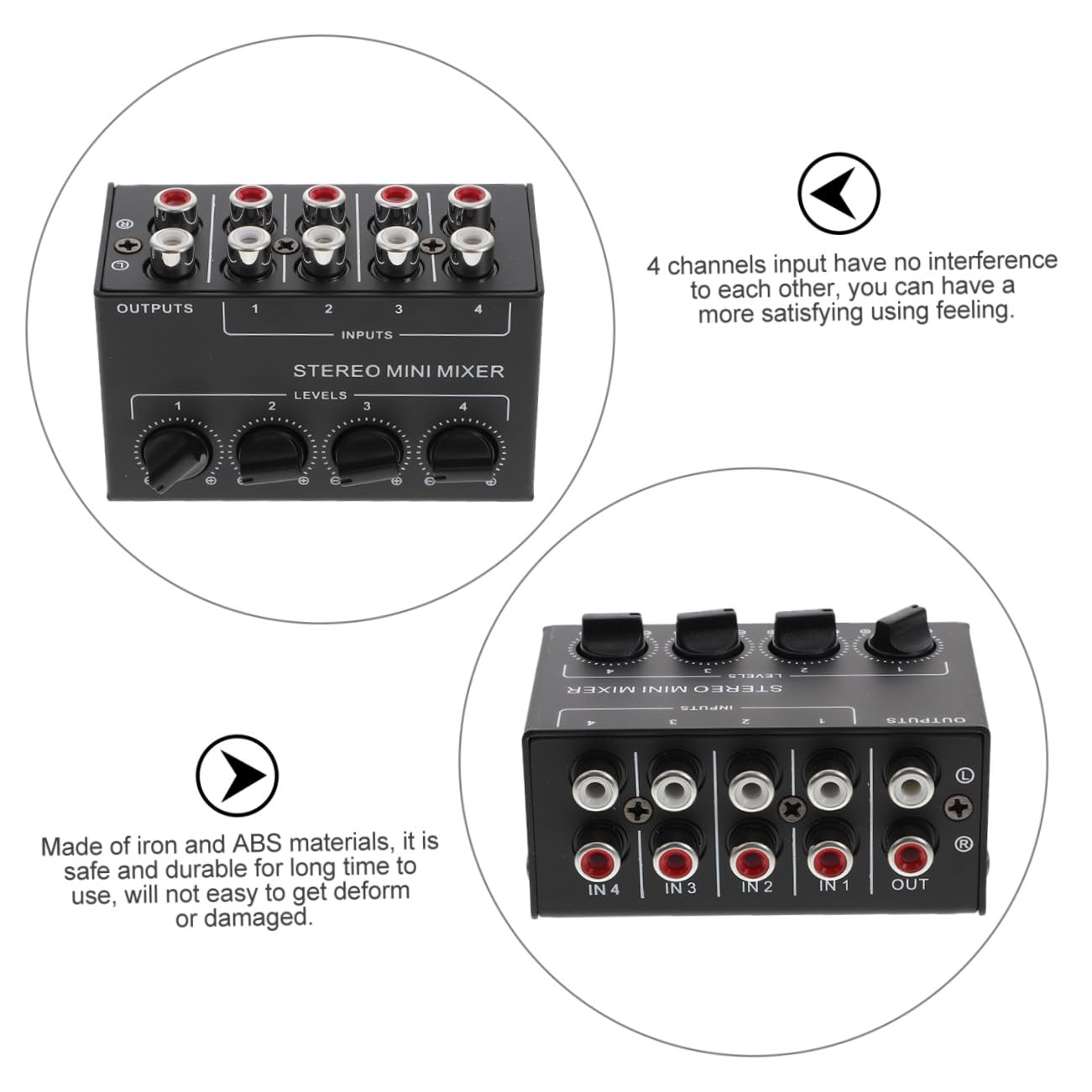 Beaupretty Mezclador Pasivo de Audio para Grabación Profesional de 4 Canales Mini Estéreo Portátil Carcasa de Hierro y Abs y Mezcla en Dispositivos Portátiles