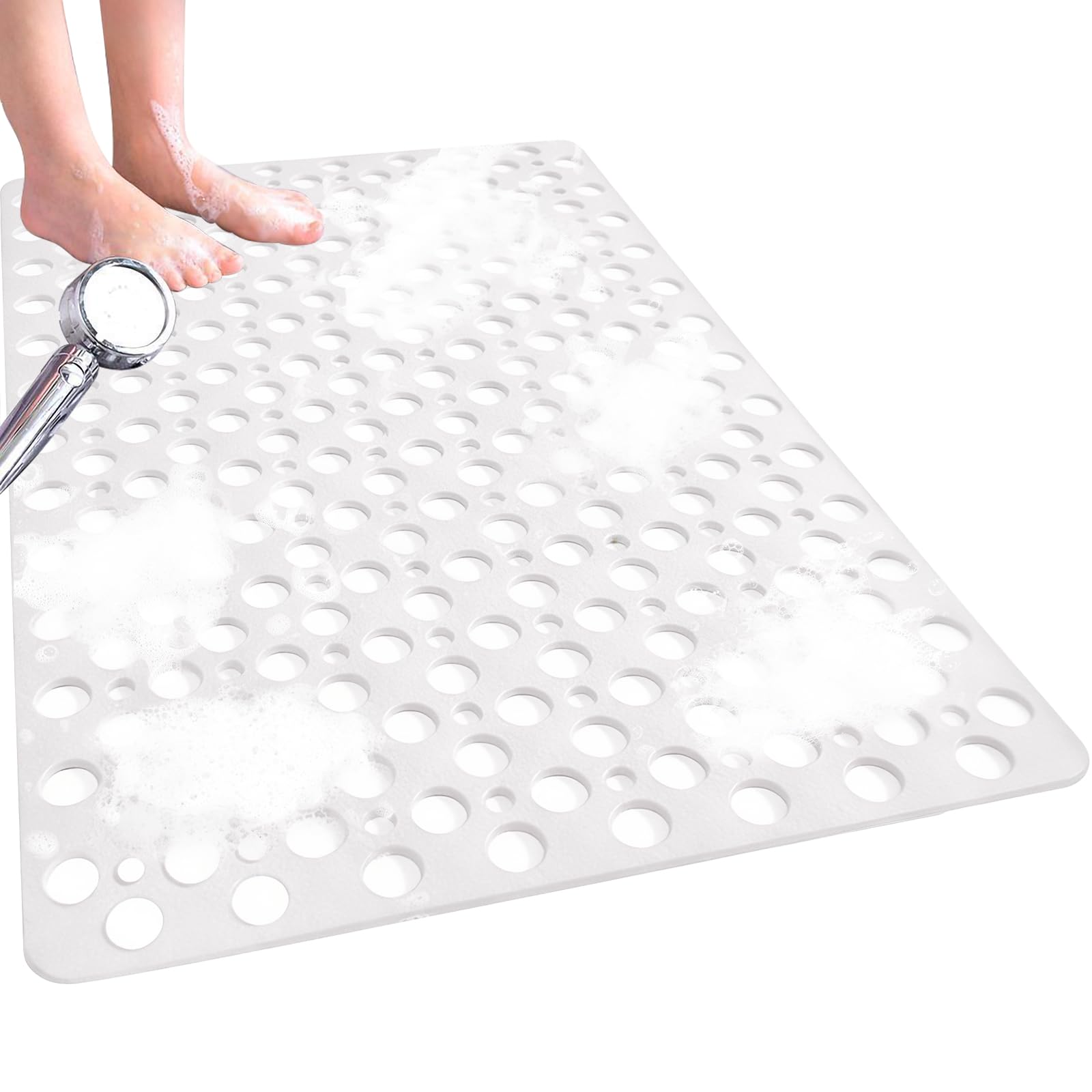 Venuso Square Shower Mats Non Slip Anti Mould, 90 x 60 cm Rubber Anti Slip Bath Mat with Drain Holes, Machine Washable