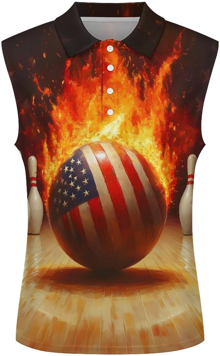 Bowling Flaming Ball Womens Golf Shirts Print Polo Shirt Sleeveless Tank Top Casual Work Blouses