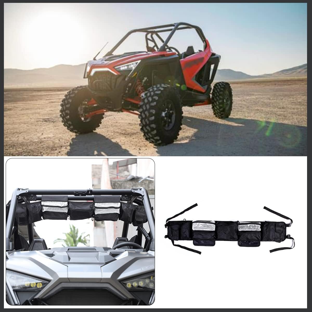UTV Roll Cage Organizer Case, Cargo Rear Storage Bag Gear Bags, Tools Storage Solution for Most Full Size UTVs, Polaris, Yamaha and Kawasaki UTVs (Cargo Rear Storage Bag, Black)