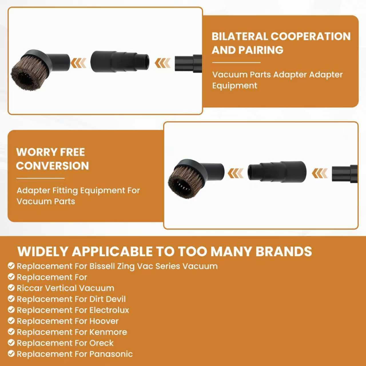 2 Pcs Black Round Vacuum Brush, 1-1/4" Universal Vacuum Dust Brush, 25mm/36mm Hair Length Vacuum Brush Attachment with Four-Layer Vacuum Adapter for Most Vacuum Cleaners Accessories