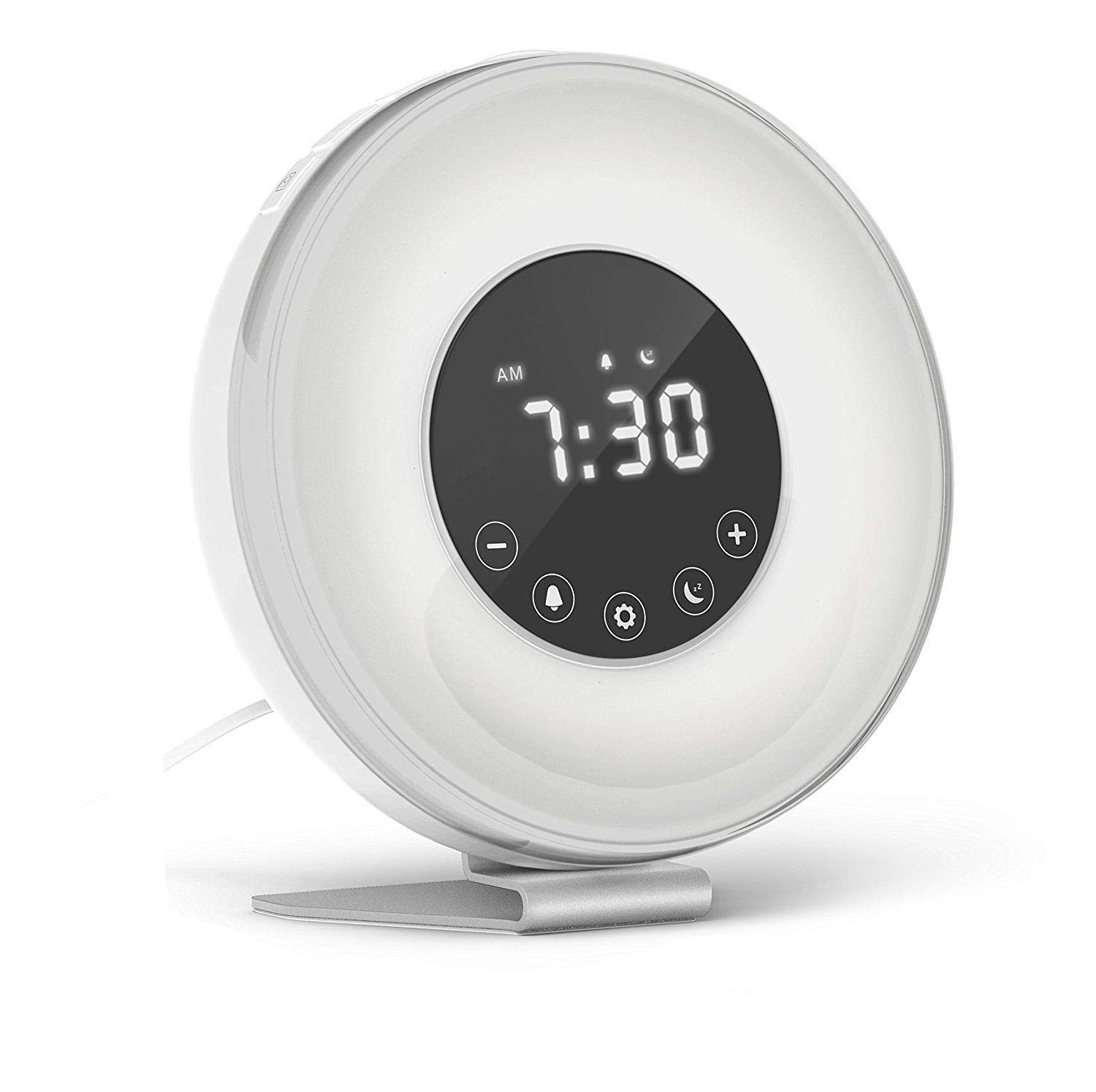Hassh Sunrise Alarm Clock - Digital LED Clock with Multiple Nature Sounds,7 Changing Colors and FM Radio for Bedrooms - Sunset Simulation & Touch Control - with Snooze Function for Heavy Sleepers