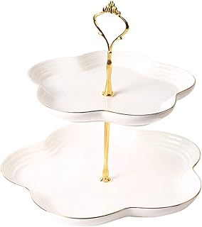Dernier Porte-fruits en porcelaine à double couche Palais Style Dessert Table Pâtisserie Plateau de bonbons, Convient pour une utilisation quotidienne en famille et une réception de l'hôtel Panier de