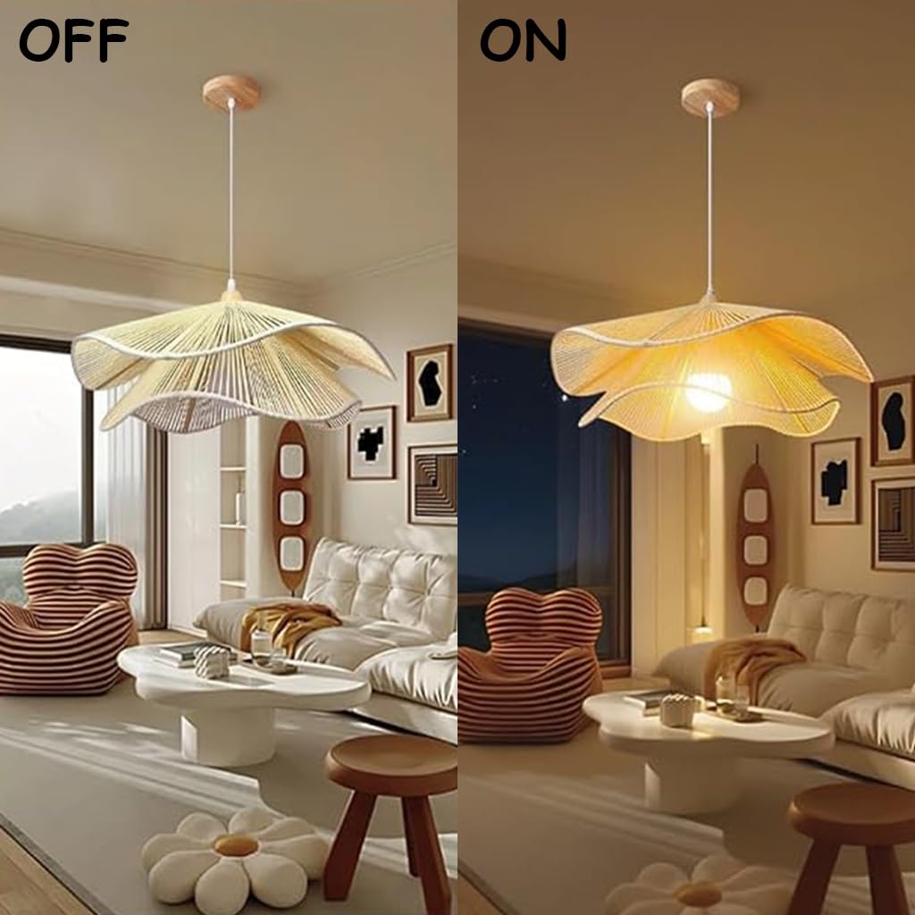 Lámpara Colgante De Ratán Tejido A Mano Forma Ondulada Estilo Boho Wabi Sabi Altura Regulable De Material Natural Para Salón Comedor Dormitorio Cocina Café Casa Rural