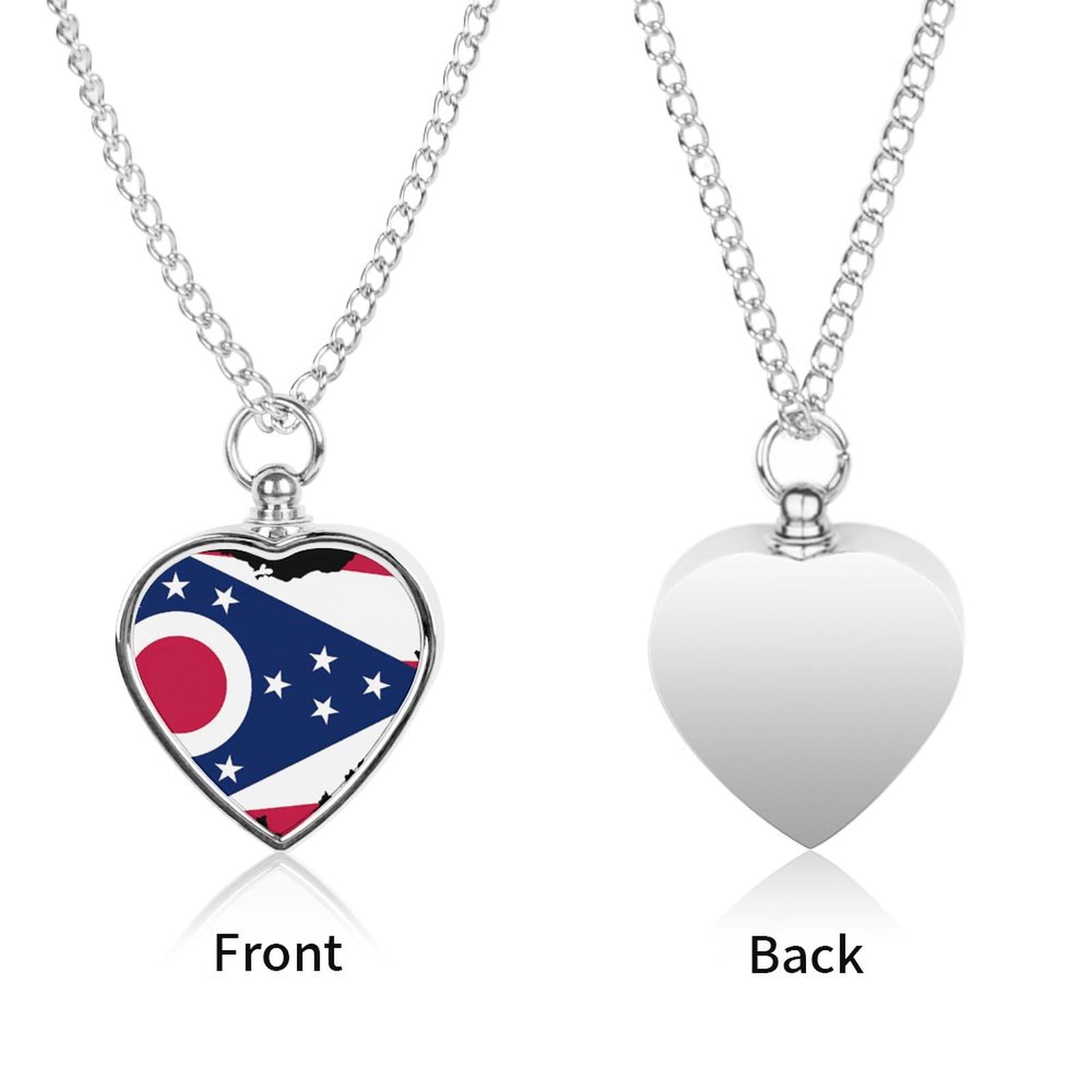 Ohio Map Flag Small Ashes Necklace for Dog/Cat Heart Keepsake Pendant Cremation Jewelry