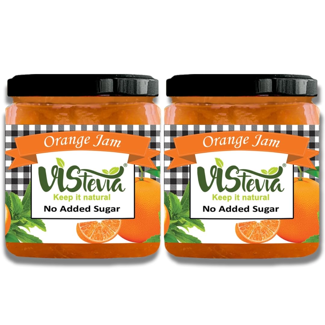 Vistevia Sugar Free Orange Jam, Diabetic and Keto Friendly - Sweetened Naturally with Stevia, More Than 60% Orange Juice Content - Tastes Delicious - Pack of 2 (220 * 2GM)