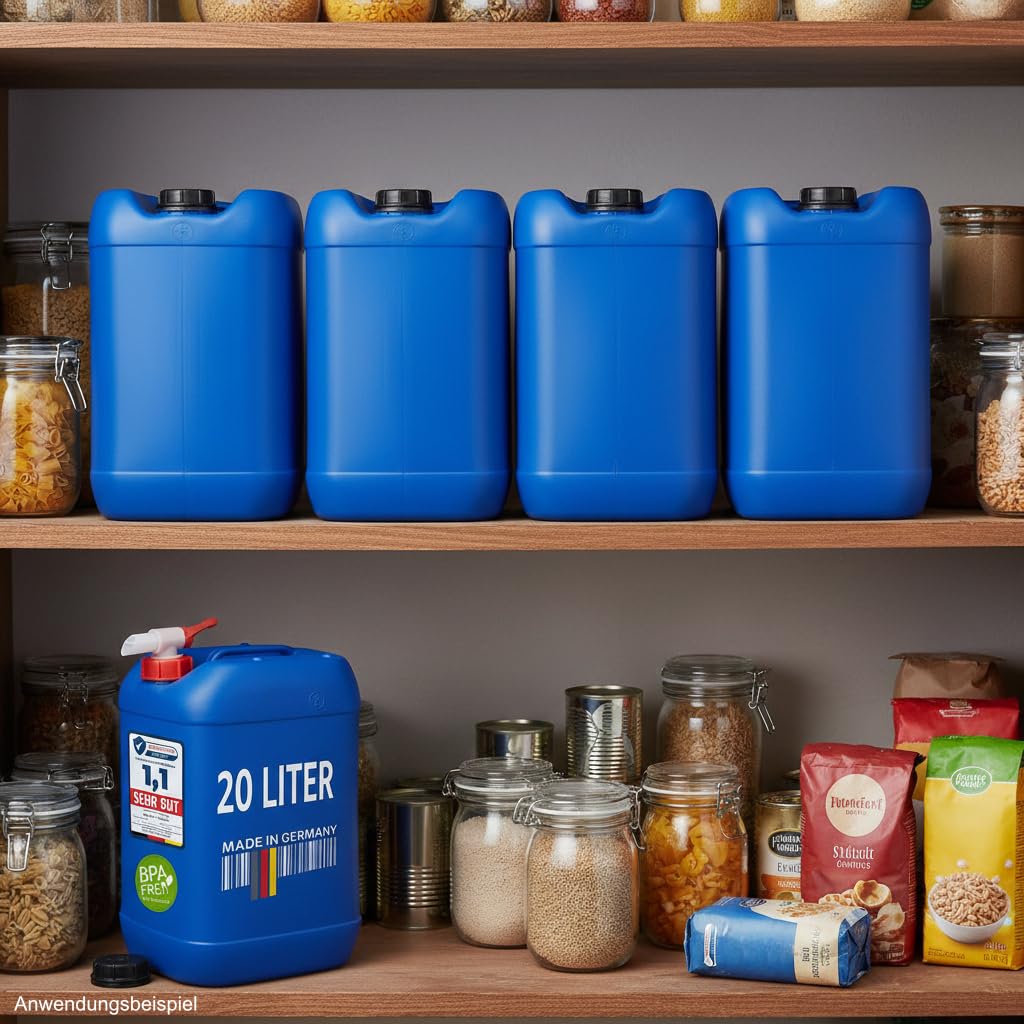 plasteo 20 Liter Getränke Wasserkanister mit 1 Hahn und Schraubdeckel (DIN 61), Blau