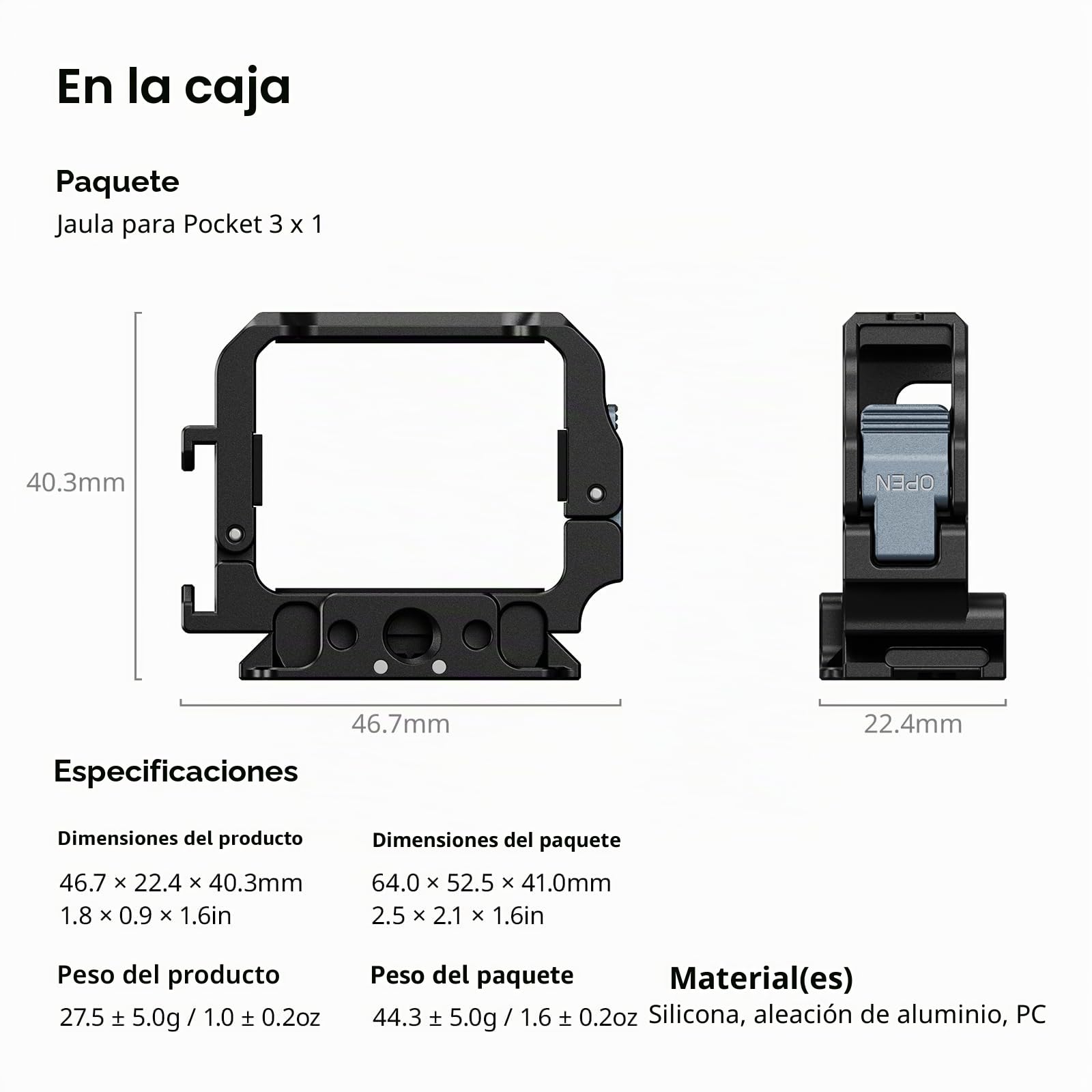 SMALLRIG Jaula de expansión para DJI Osmo Pocket 3, adaptador de montaje reversible con rosca de 1/4"-20, zapata fría y soporte de 2 polos, diseño de acceso completo, compatible con estuche