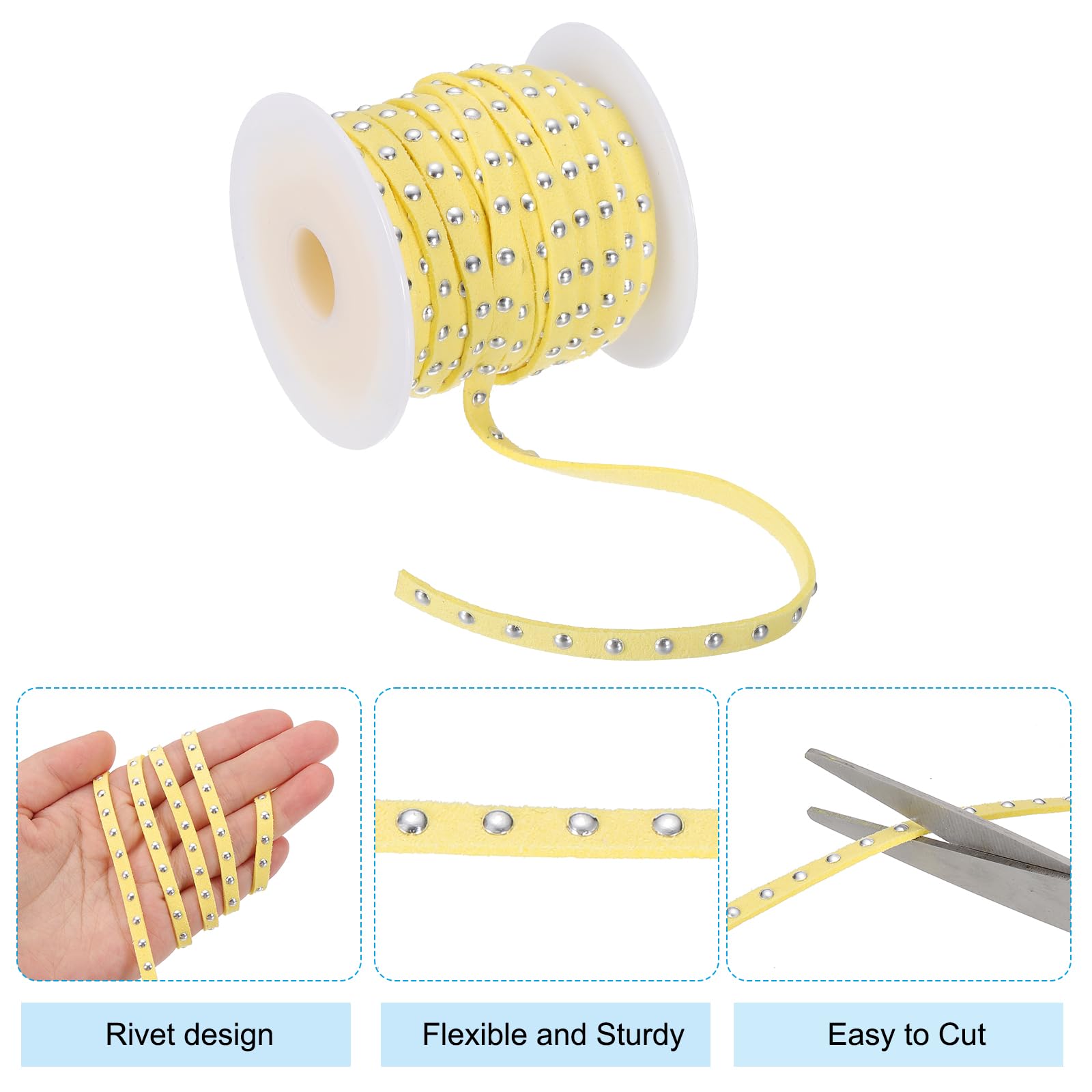 PATIKIL 32.8ft Studded Faux Suede Cord Rope for Jewelry Making 5mm Micro Fibre Flat Leather Lace Beading String Ribbon with Rivets - Image 3