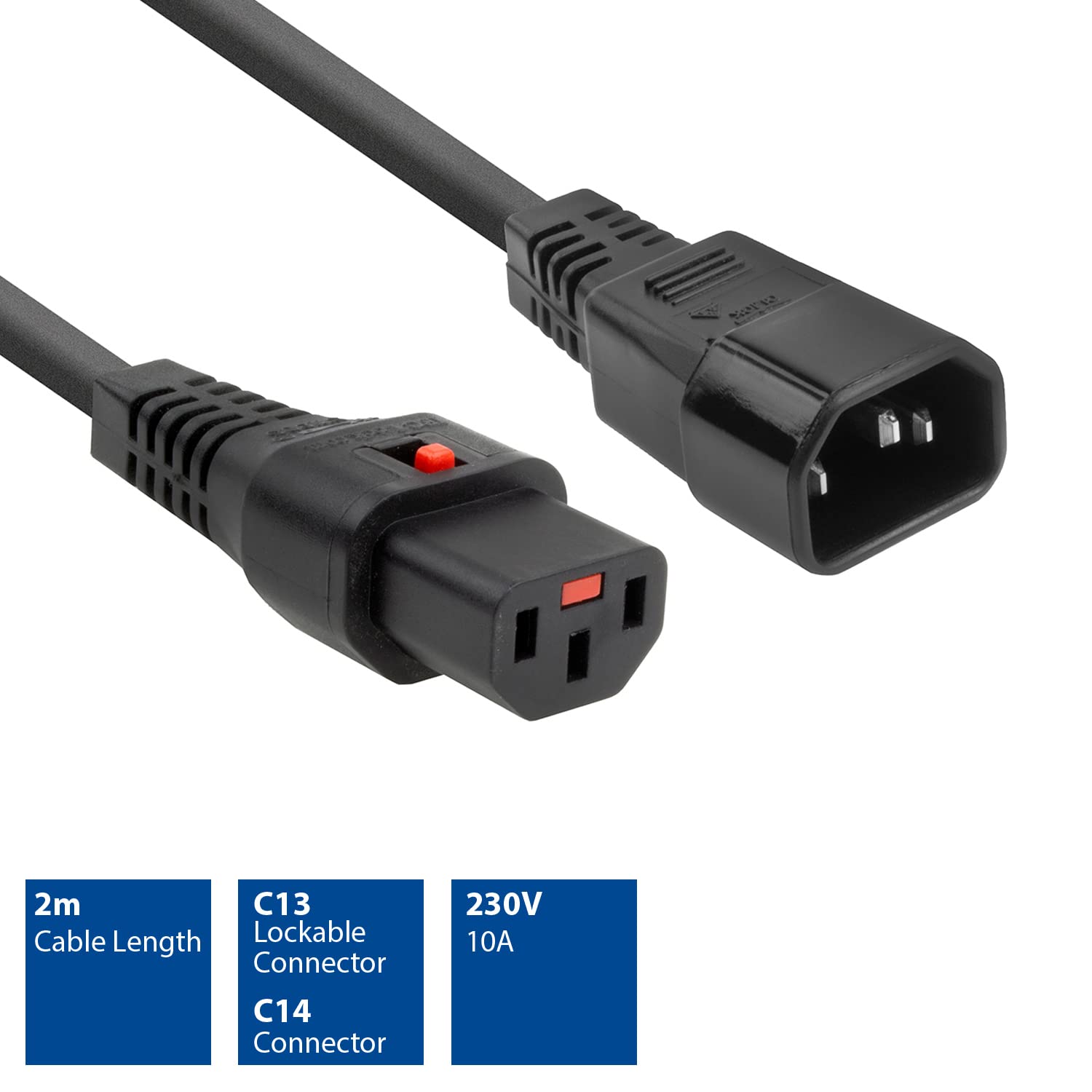 Cavo di alimentazione C13 IEC Lock secondo C14, 2 metri, connettore C13, connettore C14, 10 A, 250 V, cavo di prolunga IEC Lock, confezione multipla da 5 pezzi – AK5328