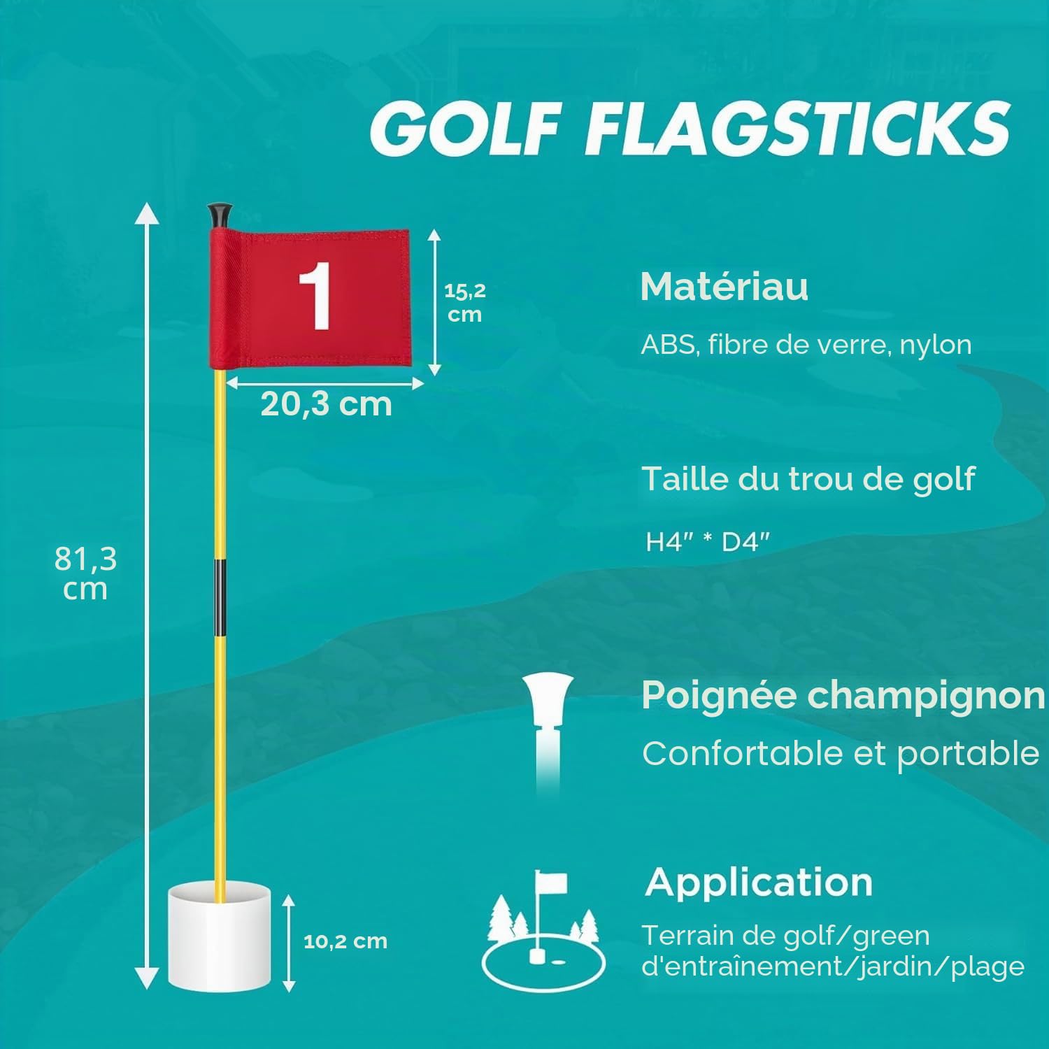 Mini terrain de golf pour jeu de putter de plage, 2 putters de golf réglables, 2 drapeaux de golf et des gobelets de putting, 2 balles de golf, 1 pelleteuse et un sac de voyage