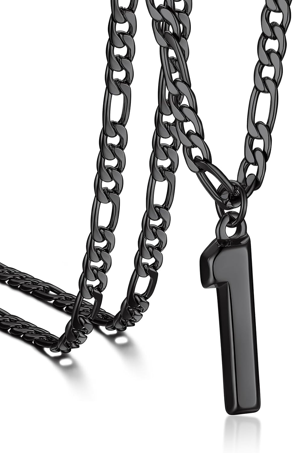 Bandmax Mens Sport Number Pendant Necklaces Stainless Steel/Gold/Black Figaro Chain Necklace with 0-9 Number Charm Gift for Men