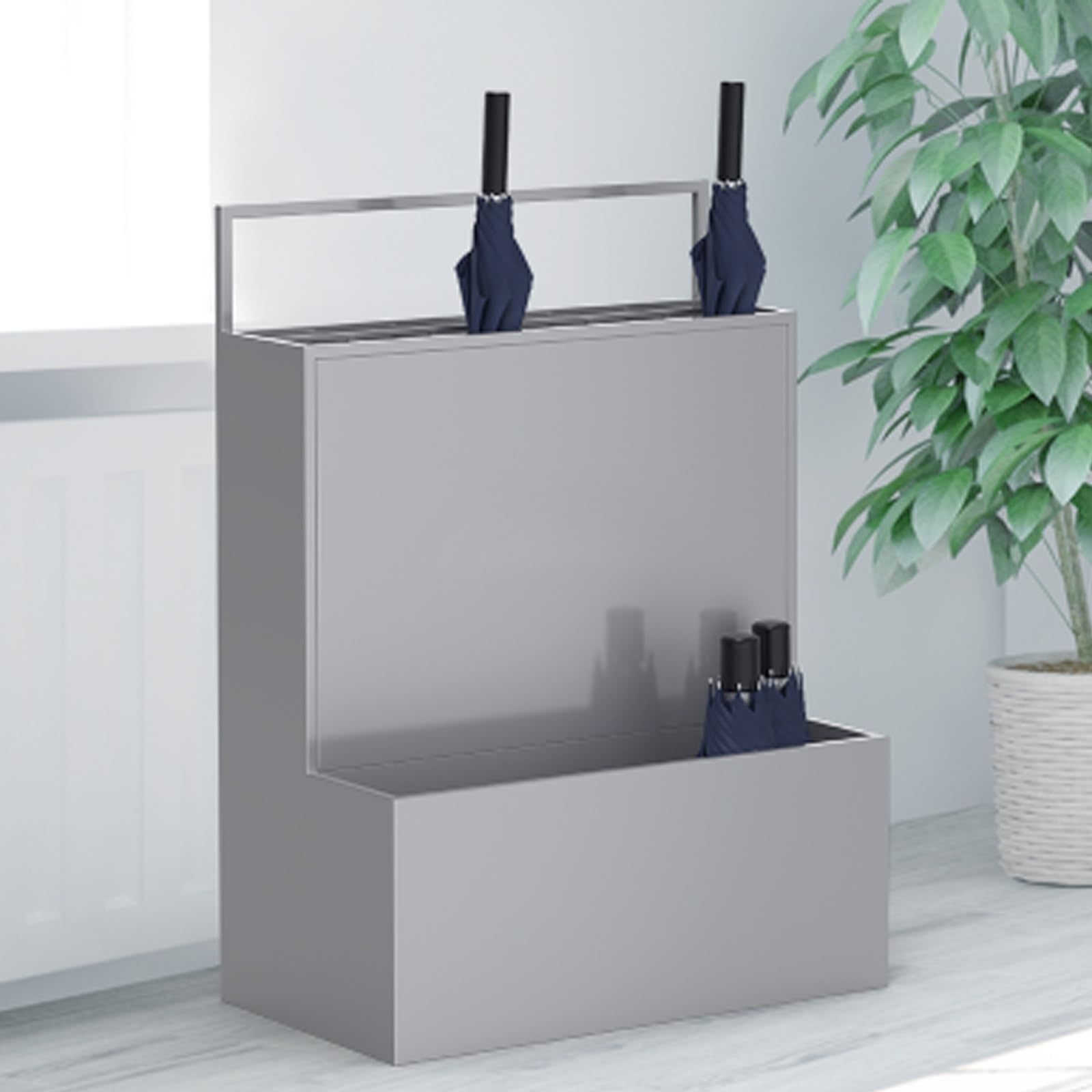 GYRAZXS Commercial Large Capacity Umbrella Stand Rack, 2-Tier Metal Holder for Hotel Lobby & Entrance, Removable Drip Tray, Storage Bin for 17-30 Umbrellas, Stylish Umbrella Bucket