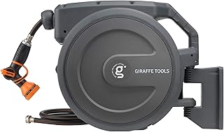 Giraffe Tools AW30 Garden Hose Reel Retractable 1/2" x 100 ft Wall Mounted Water Hose Reel Automatic Rewind, Any Length Lock, 100ft, Dark Grey