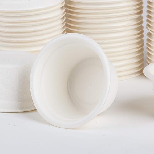 Vista 5 de Golden Apple, Tazas de porción de 2oz-100ct. Caña de azúcar/bagazo compostable. Biodegradable. Muestra de policías de alimentos.